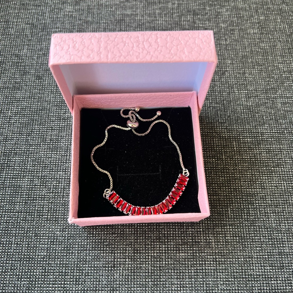 Elegant Ruby Red and Silver Color Bracelet With Crystals- Adjustable- Brand New